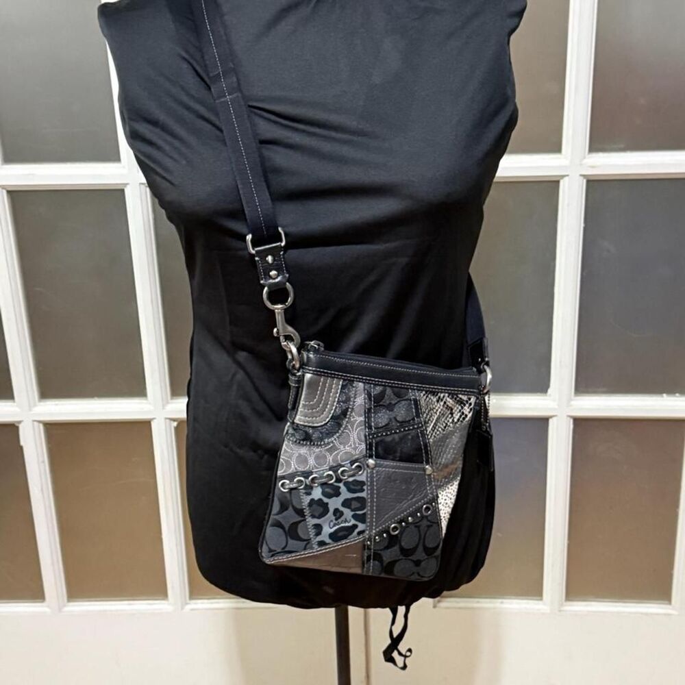 Vintage Y2K Coach Black/Grey Patchwork Crossbody Bag